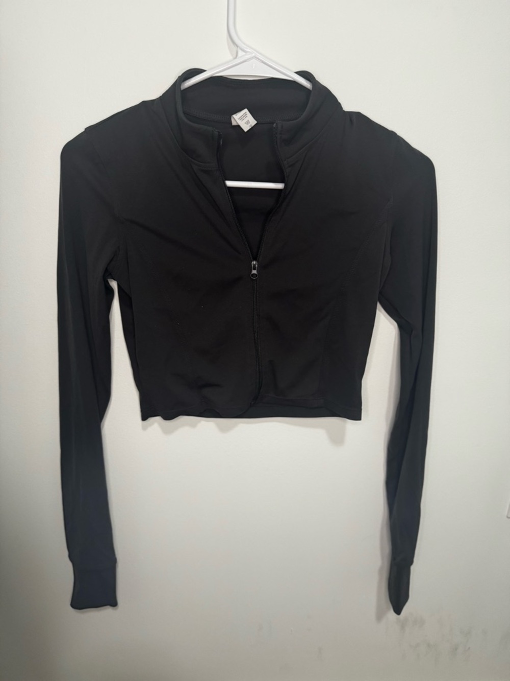 Charcoal Grey Long-Sleeve Cropped Zip Front Top